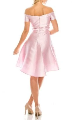 Cocktail Dresses Odrella - 4503 Beaded Off Shoulder Short Sleeves A-Line Cocktail Dress