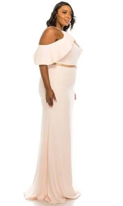 Odrella - 4513 Halter Ruffles Cold Shoulder Beaded Trumpet Gown Formal Gowns