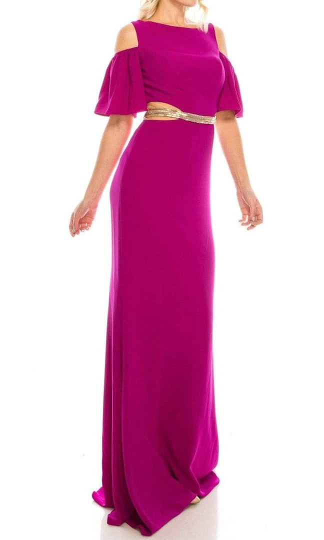 Formal Gowns Odrella - 4516 Beaded Sheer Waist Cutout Cold Shoulder Evening Dress 10 Formal Gowns Odrella - 4516 Beaded Sheer Waist Cutout Cold Shoulder Evening Dress