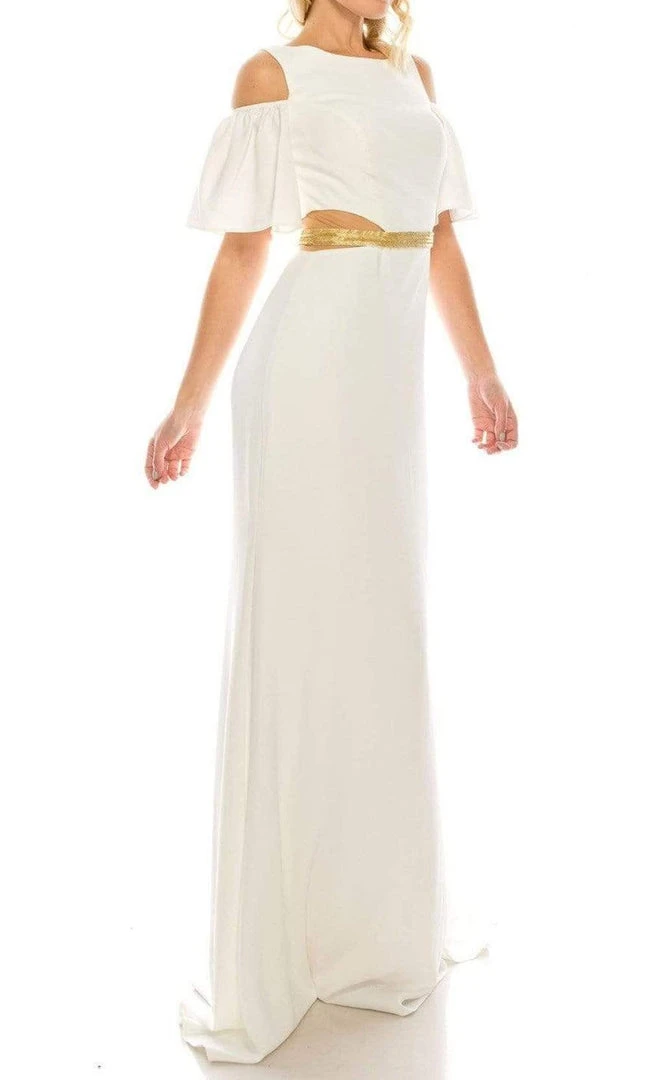 Formal Gowns Odrella - 4516 Beaded Sheer Waist Cutout Cold Shoulder Evening Dress 4 Formal Gowns Odrella - 4516 Beaded Sheer Waist Cutout Cold Shoulder Evening Dress