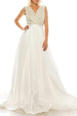 Odrella - 4747 Surplice Glitter Lattice Bodice A-Line Gown