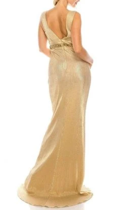 Odrella - 4767 Sleeveless Empire Waist Metallic Rib Sheath Gown Formal Gowns