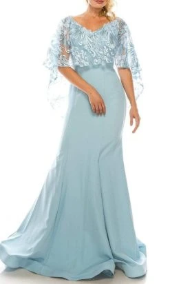 Formal Gowns Odrella - 7Y1037 Off-Shoulder Trumpet Gown With Embroidered Mesh Cape