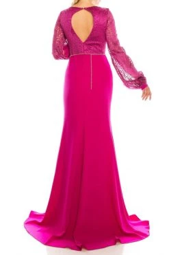 Odrella - 7Y1090 Bishop Sleeve Embroidered Mesh Jacquard Gown Formal Gowns 15 Odrella - 7Y1090 Bishop Sleeve Embroidered Mesh Jacquard Gown Formal Gowns