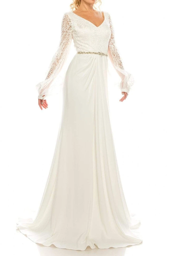 Odrella - 7Y1090 Bishop Sleeve Embroidered Mesh Jacquard Gown Formal Gowns 10 Odrella - 7Y1090 Bishop Sleeve Embroidered Mesh Jacquard Gown Formal Gowns