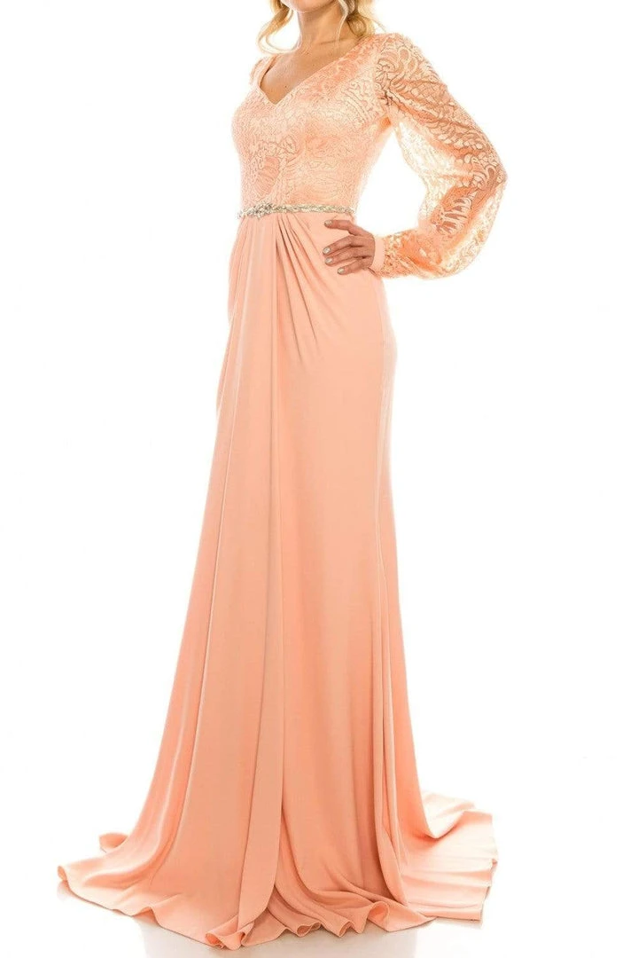 Odrella - 7Y1090 Bishop Sleeve Embroidered Mesh Jacquard Gown Formal Gowns 14 Odrella - 7Y1090 Bishop Sleeve Embroidered Mesh Jacquard Gown Formal Gowns