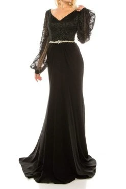 Formal Gowns Odrella - 7Y1090B Embroidered V-neck Trumpet Dress 8 Formal Gowns Odrella - 7Y1090B Embroidered V-neck Trumpet Dress