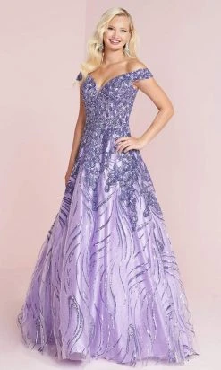 Panoply - 14009 Off Shoulder Sequin Appliqued A-Line Dress