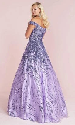 Panoply - 14009 Off Shoulder Sequin Appliqued A-Line Dress