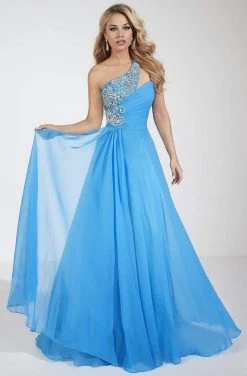 Panoply - 14622 Glittering Rhinestones And Beads Embellished One Shoulder Silky Chiffon Long Gown