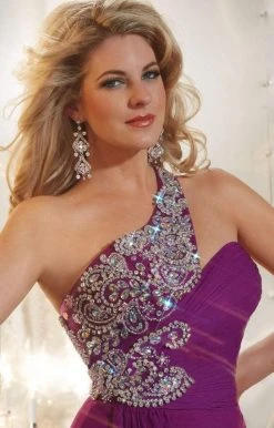 Panoply - 14622 Glittering Rhinestones And Beads Embellished One Shoulder Silky Chiffon Long Gown