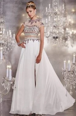 Panoply - 14751 Crystal Accented Choker Neck Two-piece Chiffon Gown