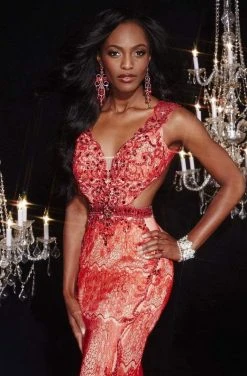 Panoply - 14754 Ravishing Bejeweled V-Neck Laced Dress Formal Gowns