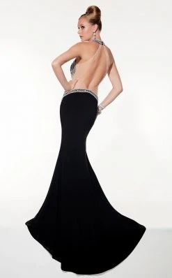 Panoply - 14794 Rhinestone-encrusted Halter Neck Jersey Trumpet Dress