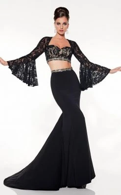 Panoply - 14844 Two-Piece Sultry Bell Sleeved Lace Trumpet Gown Formal Gowns