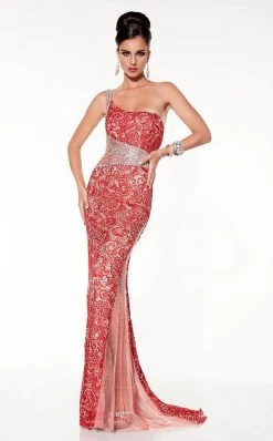 Panoply - 14851 Laced Asymmetrical Sheath Dress Formal Gowns