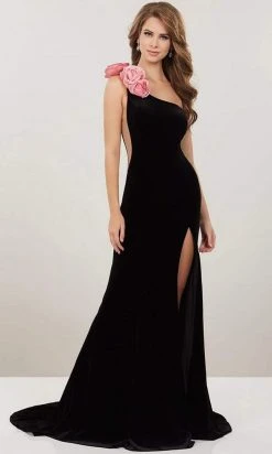 Panoply - 14910 One Shoulder Rosette Ornate High Slit Dress Formal Gowns