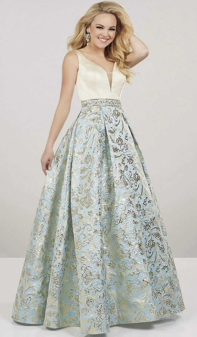 Formal Gowns Panoply - 14931 Deep V-neck Brocade Pleated A-line Dress 3 Formal Gowns Panoply - 14931 Deep V-neck Brocade Pleated A-line Dress