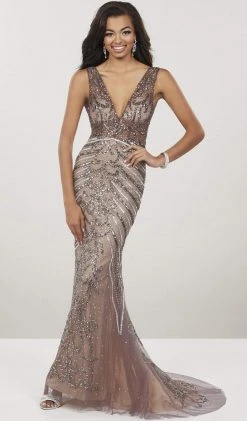 Panoply - 14936 Embellished Deep V-neck Mermaid Dress