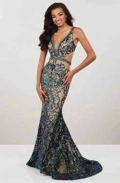 Panoply - 14939 Sequined Deep V-neck Mermaid Dress With Train Formal Gowns