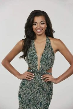 Panoply - 14964 Beaded Lace Halter V-neck Tulle Mermaid Dress Formal Gowns