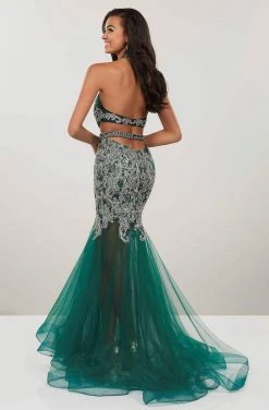 Panoply - 14964 Beaded Lace Halter V-neck Tulle Mermaid Dress Formal Gowns