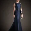Park 108 - M132 Beaded Waist Peplum Mikado Mermaid Gown - 1 Pc Navy In Size 12 Available