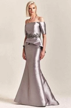 Park 108 - M202 Off-shoulder Straight Across Neck Mermaid Gown - 1 Pc Pewter In Size 6 Available