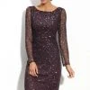 Patra - 11681 Beaded Sheer Long Sleeve Sheath Dress