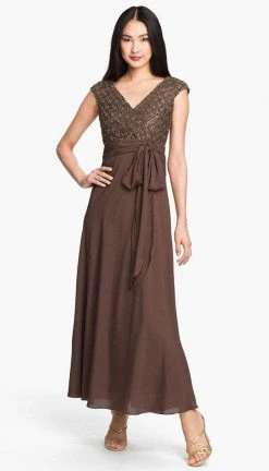 Patra - 12615 Cap Sleeve Gilded Starburst Lace A-Line Gown Formal Gowns