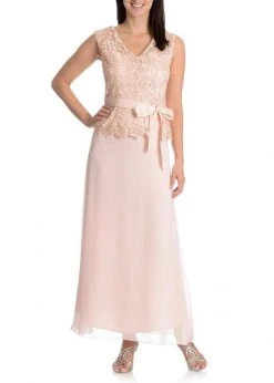 Formal Gowns Patra - Lace Embellished Bow Evening Dress 13654 - 1 Pc Peach In Size 8 Available