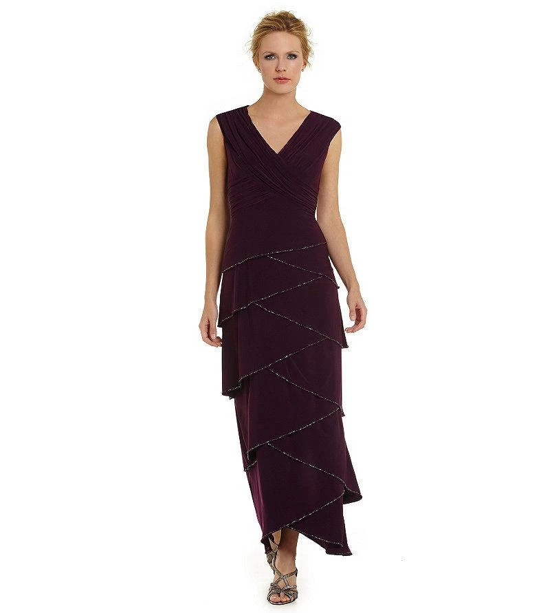 Patra - V-Neck Tiered Long Jersey Dress 13089 3 Patra - V-Neck Tiered Long Jersey Dress 13089