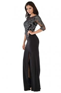 Poly USA - 7584 Quarter Sleeve Embroidered Illusion Trumpet Dress Formal Gowns