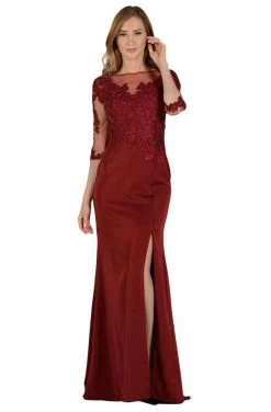 Poly USA - 7584 Quarter Sleeve Embroidered Illusion Trumpet Dress Formal Gowns