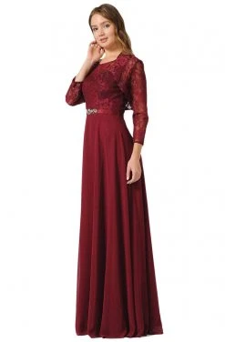 Poly USA - 7772 Floral Lace A-Line Dress With Bolero Jacket Formal Gowns