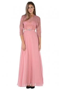 Poly USA - 7772 Floral Lace A-Line Dress With Bolero Jacket Formal Gowns