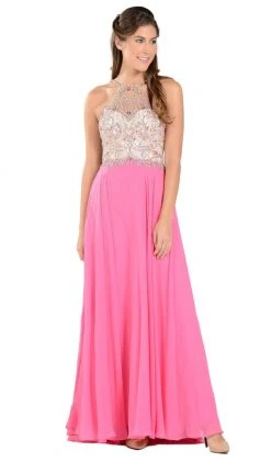 Poly USA - 7826 Jewel Adorned Illusion Halter Chiffon Gown 13 Poly USA - 7826 Jewel Adorned Illusion Halter Chiffon Gown