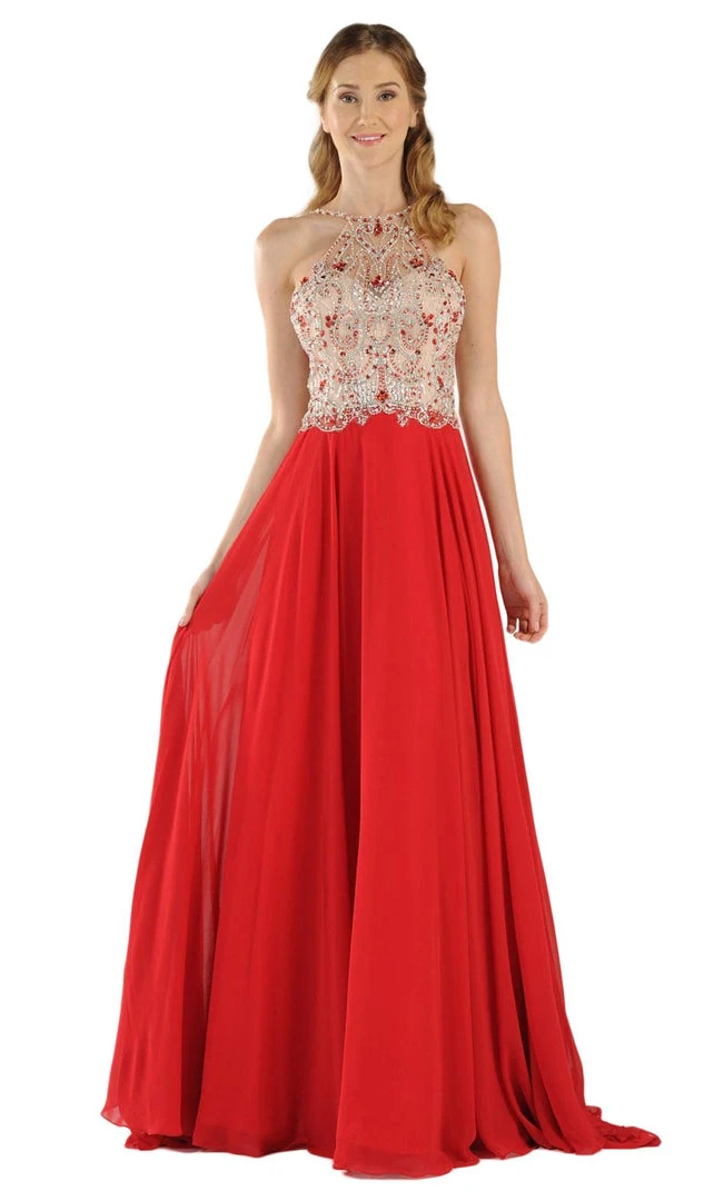Poly USA - 7826 Jewel Adorned Illusion Halter Chiffon Gown 8 Poly USA - 7826 Jewel Adorned Illusion Halter Chiffon Gown
