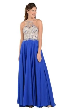 Poly USA - 7826 Jewel Adorned Illusion Halter Chiffon Gown 15 Poly USA - 7826 Jewel Adorned Illusion Halter Chiffon Gown