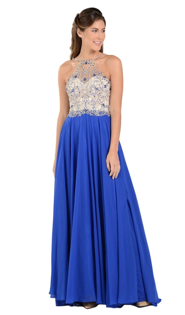 Poly USA - 7826 Jewel Adorned Illusion Halter Chiffon Gown 9 Poly USA - 7826 Jewel Adorned Illusion Halter Chiffon Gown
