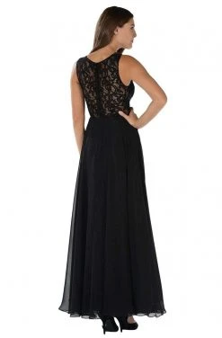 Poly USA - 7868 Sheer Lace Illusion Midriff A-Line Dress