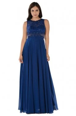 Poly USA - 7868 Sheer Lace Illusion Midriff A-Line Dress