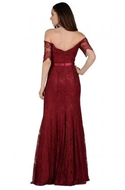 Formal Gowns Poly USA - 8030 Half Sleeve Off Shoulder Lace Trumpet Dress