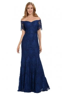 Formal Gowns Poly USA - 8030 Half Sleeve Off Shoulder Lace Trumpet Dress