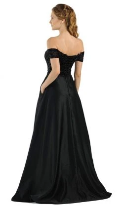 Formal Gowns Poly USA - 8132 Beaded Off-Shoulder Satin A-line Gown With Train 10 Formal Gowns Poly USA - 8132 Beaded Off-Shoulder Satin A-line Gown With Train
