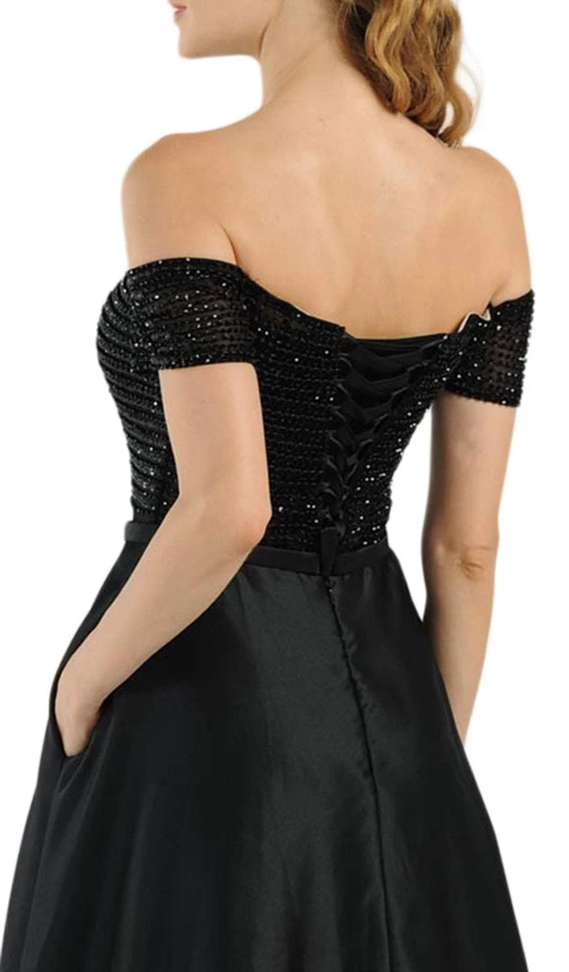 Formal Gowns Poly USA - 8132 Beaded Off-Shoulder Satin A-line Gown With Train 6 Formal Gowns Poly USA - 8132 Beaded Off-Shoulder Satin A-line Gown With Train