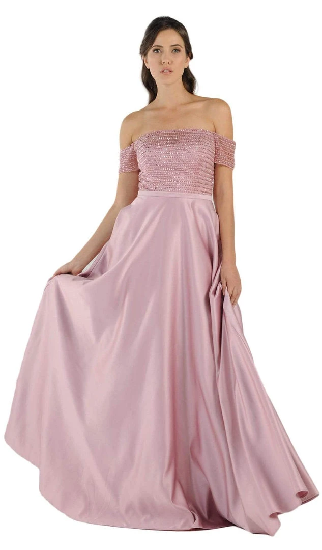 Formal Gowns Poly USA - 8132 Beaded Off-Shoulder Satin A-line Gown With Train 7 Formal Gowns Poly USA - 8132 Beaded Off-Shoulder Satin A-line Gown With Train