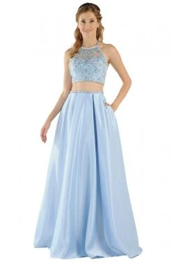 Poly USA - 8210 Two-Piece Jeweled Halter A-Line Dress