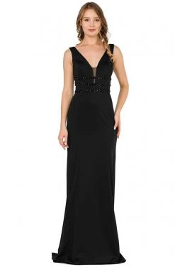 Poly USA - 8222 Beaded Plunging V-Neck Trumpet Dress