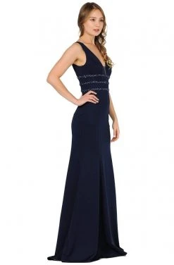 Poly USA - 8222 Beaded Plunging V-Neck Trumpet Dress 11 Poly USA - 8222 Beaded Plunging V-Neck Trumpet Dress